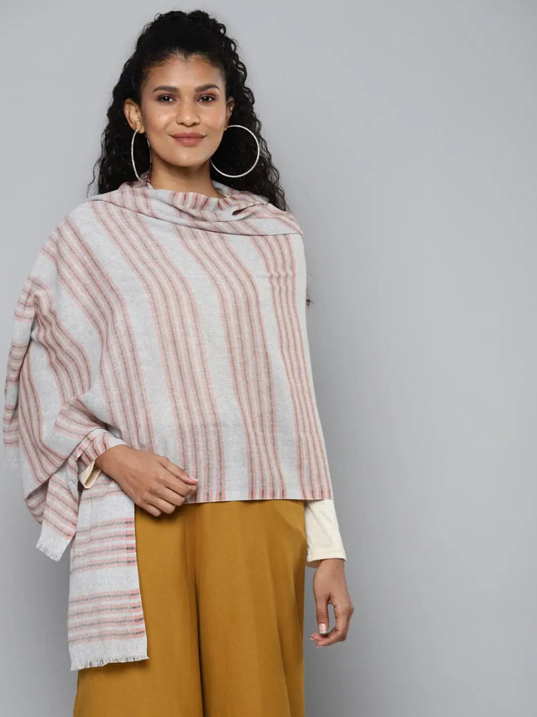 Grey & Peach Striped Stole - Shop Dupattas and Stoles Online