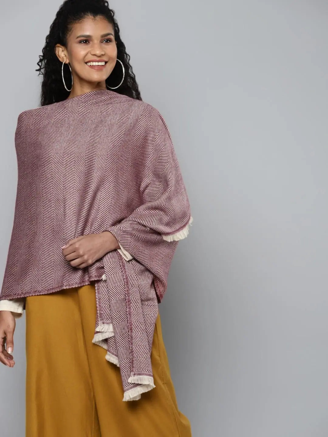 Maroon & Beige Chevron Stole - Buy Dupattas and Stoles Online