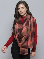 Burgundy & Peach Acrylic Check Stole