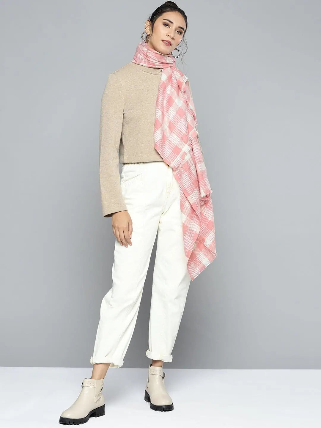 Pink & White Check Stole | Shop Dupattas and Stoles Online