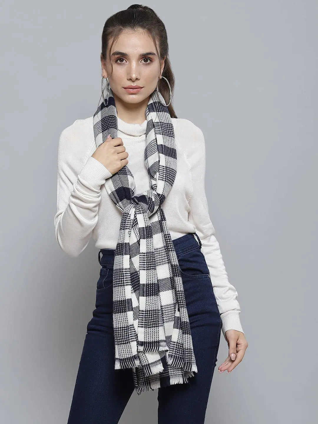White & Navy Check Stole | Shop Dupattas and Stoles Online