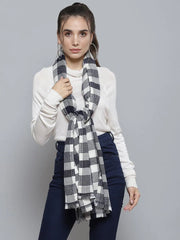 White & Navy Polyester Check Stole