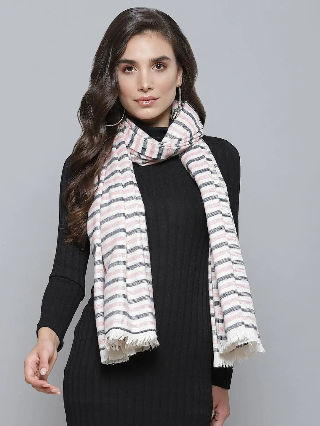 Pink & Navy Striped Stole - Dupattas and Stoles Online Here