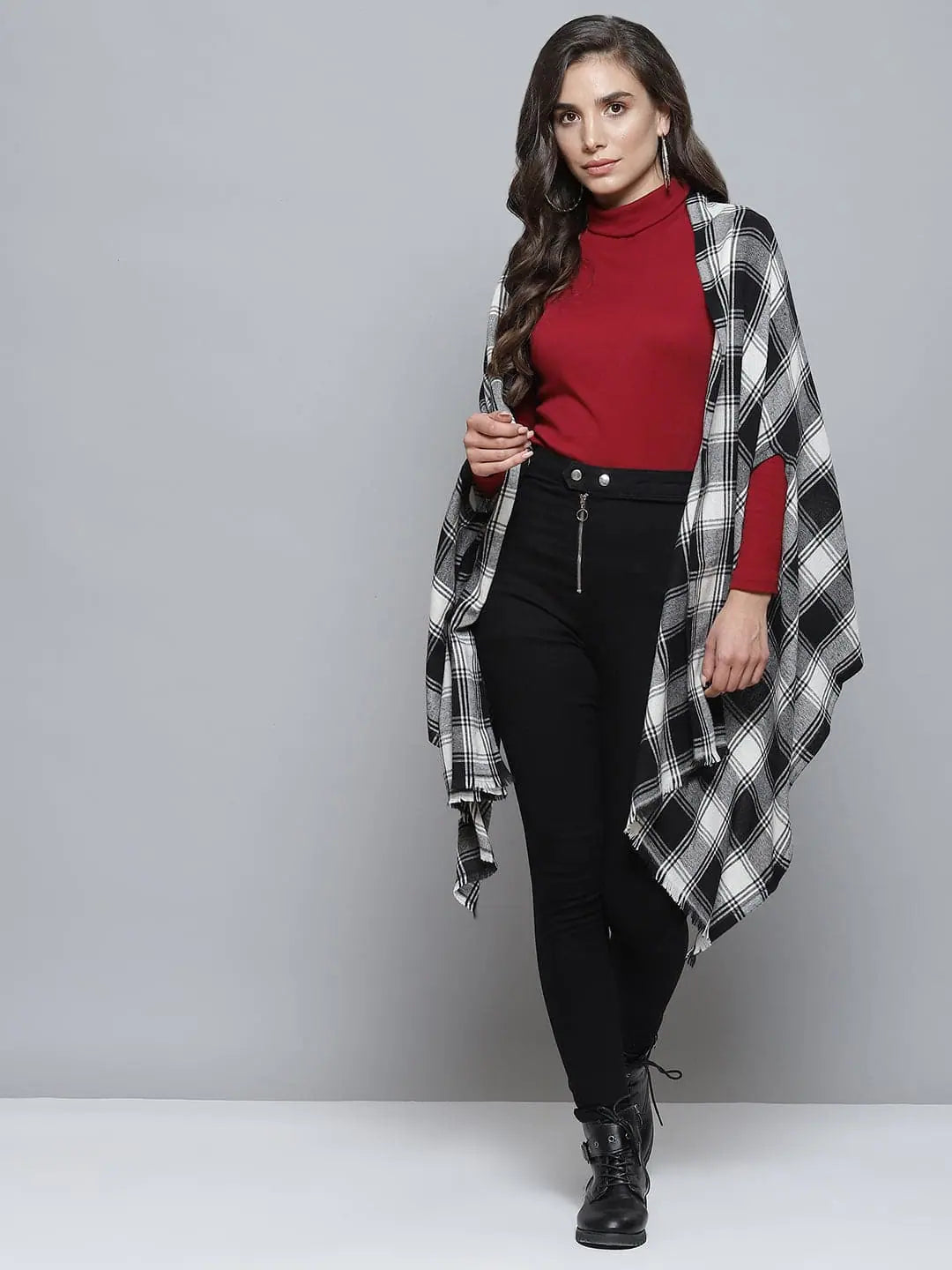 Black & Grey Check Cape - Shop Dupattas and Stoles Online