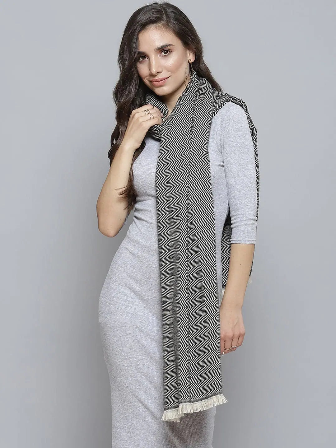 Beige & Black Chevron Stole | Shop Dupattas and Stoles Online