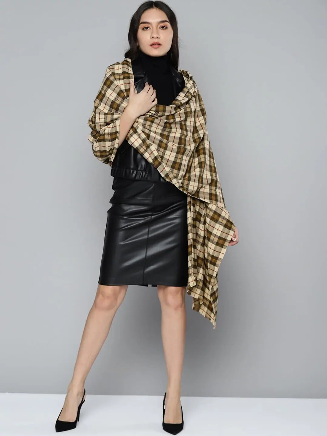 Brown & Black Check Stole | Dupattas and Stoles Online Now