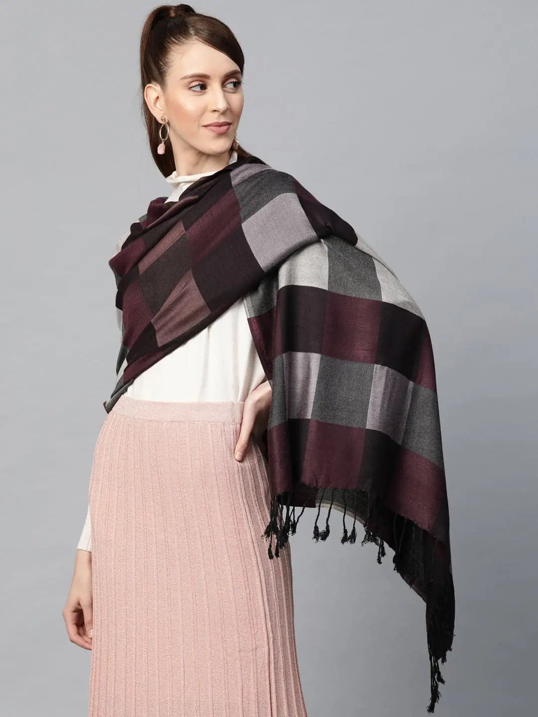 Purple Viscose Checks Stole | Buy Dupattas and Stoles