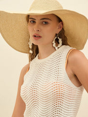 Women Off-White Crochet Round Neck Top With Straight Skirt-SFSETS42289-35018