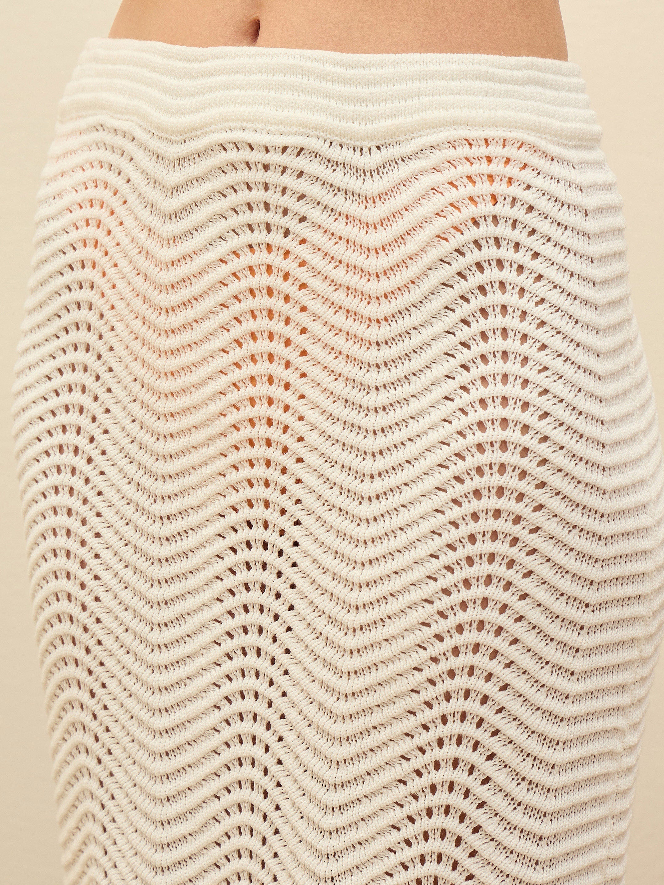 Women Off-White Crochet Round Neck Top With Straight Skirt-SFSETS42289-35018