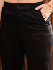 Women Black Button Down Darted Top with Pants-SFSETS42321-51214