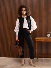 Women Black Longline Top With Pants-SFSETS42325-51218