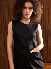 Women Black Longline Top With Pants-SFSETS42325-51218
