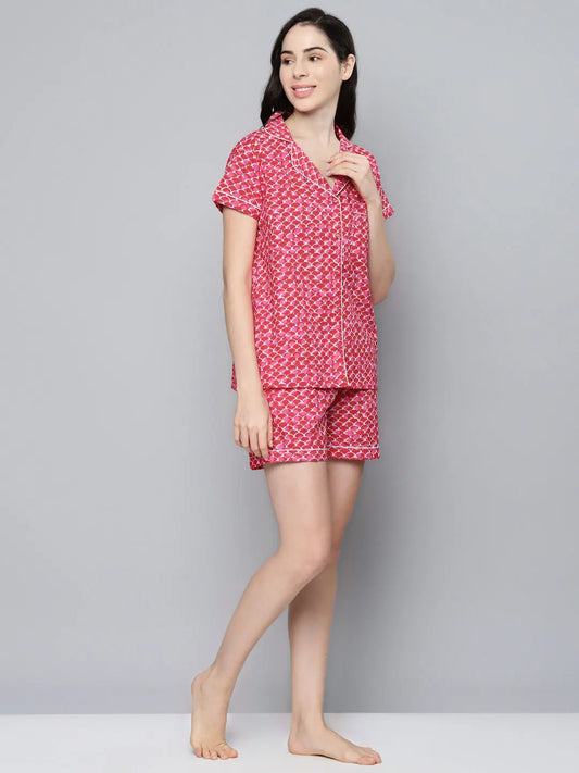 Pink Geometric Print Night Suit 1080