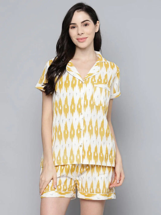 Yellow Ikat Print Night Suit 1080