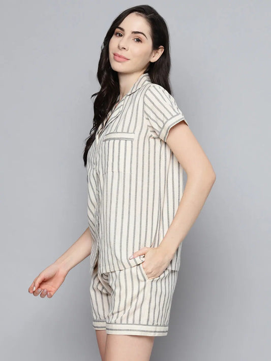 Grey & White Stripes Night Suit 1080