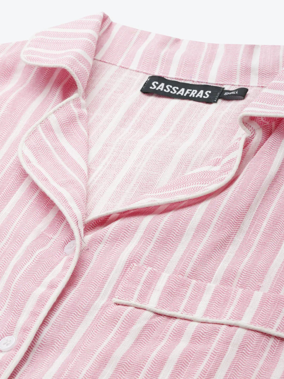 Pink & White Striped Night Suit - Comfy Pajamas for Women