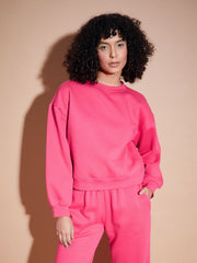 Women Pink Premium Fleece Oversized Sweatshirt With Joggers-SFSETS95769