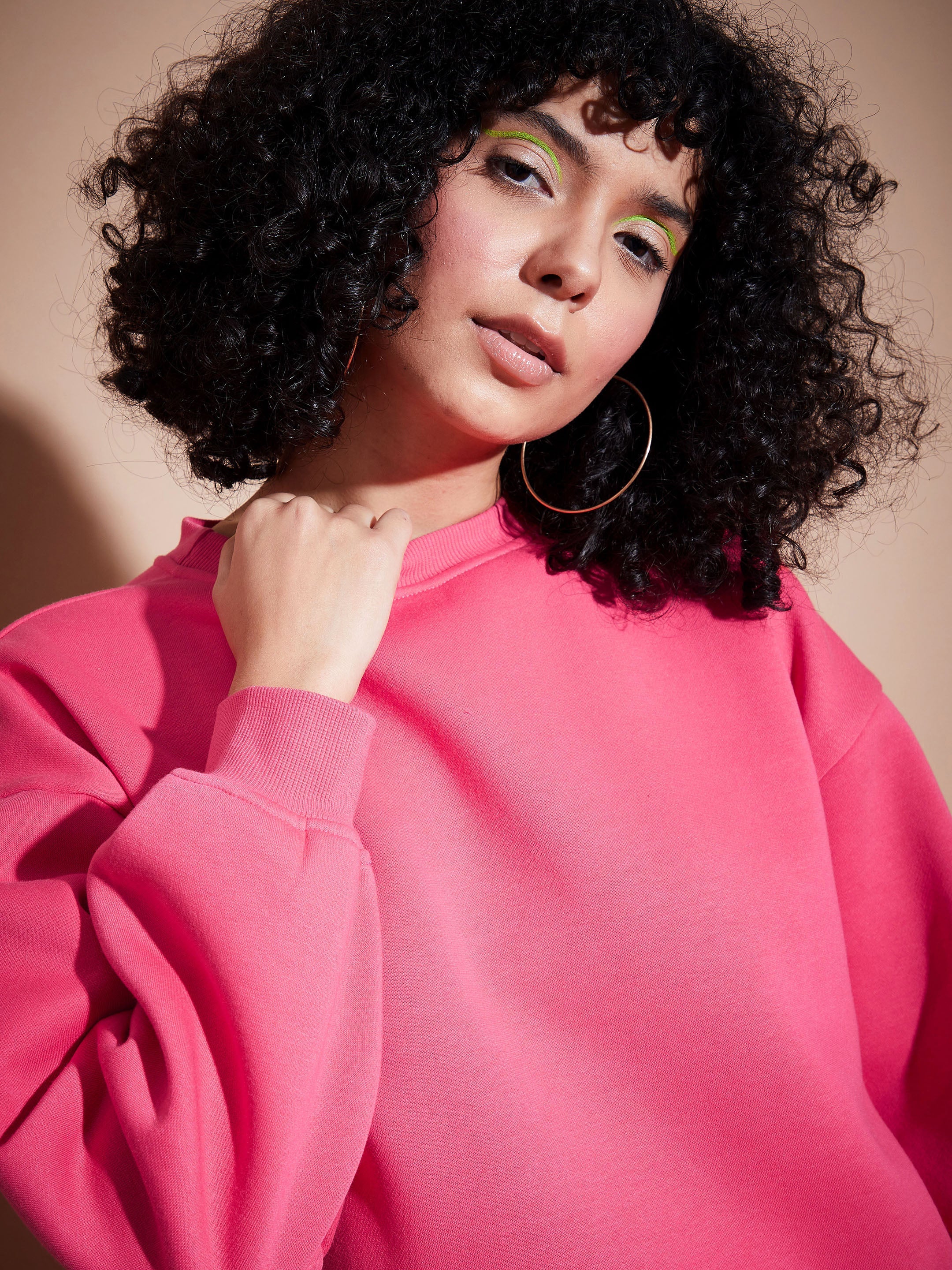 Women Pink Premium Fleece Oversized Sweatshirt With Joggers-SFSETS95769