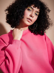 Women Pink Premium Fleece Oversized Sweatshirt With Joggers-SFSETS95769