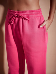 Women Pink Premium Fleece Oversized Sweatshirt With Joggers-SFSETS95769
