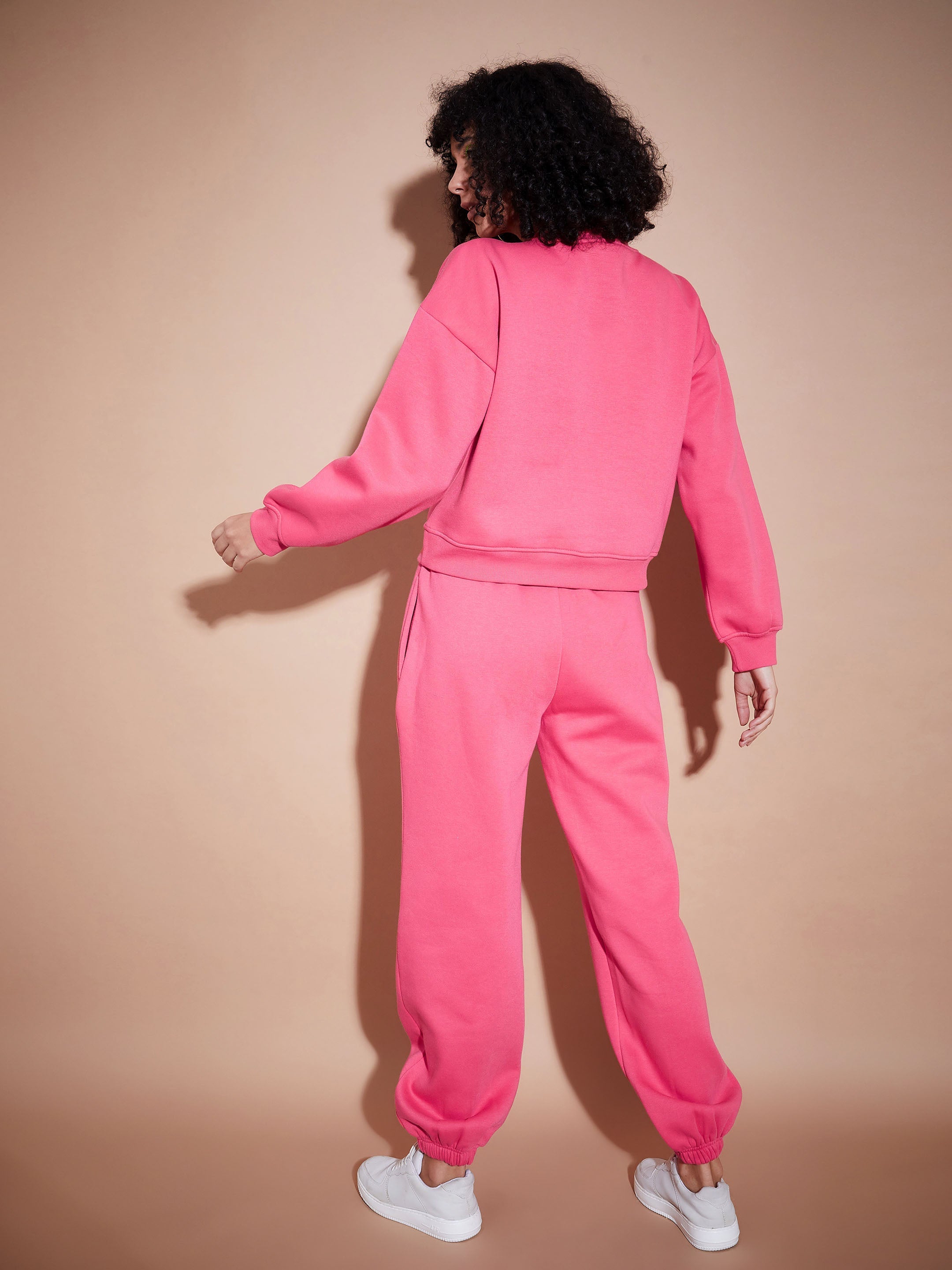 Women Pink Premium Fleece Oversized Sweatshirt With Joggers-SFSETS95769