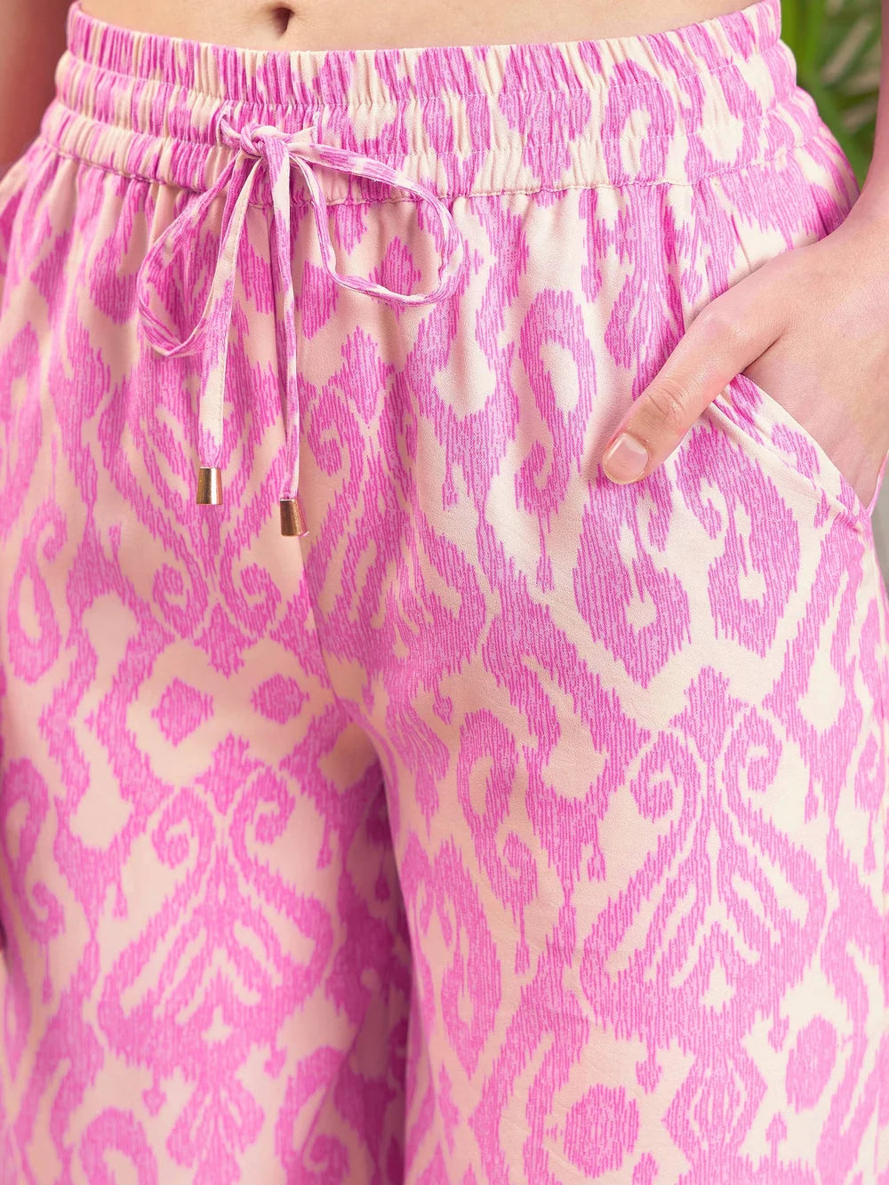 Pink Ikat Co Ord Sets Women | Tiered Shirt & Palazzo Pants