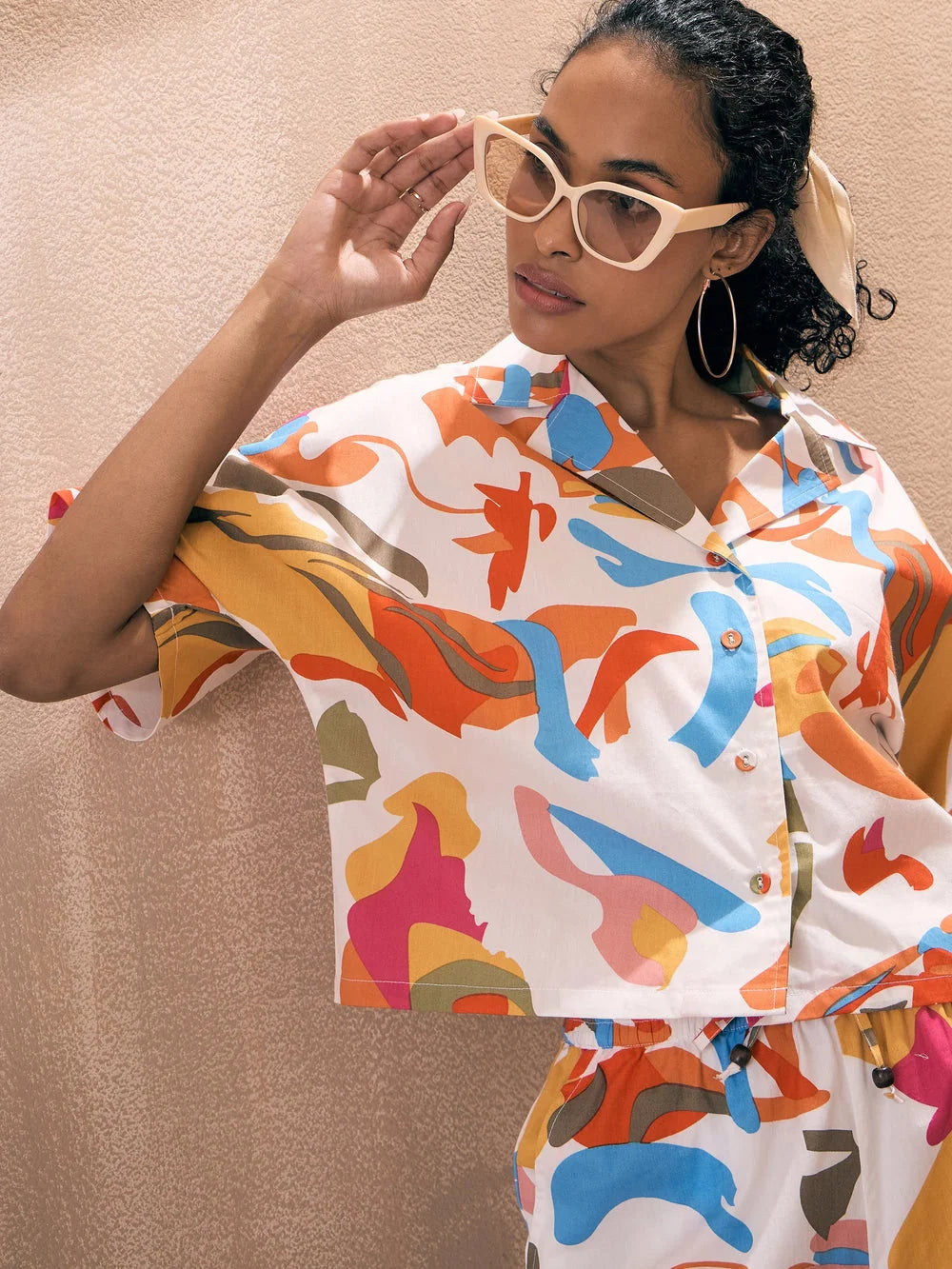 Pink Abstract Poplin Shirt & Shorts Set | Women's Clothing