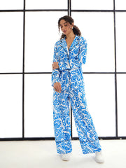 Women Blue Floral Lounge Shirt With Pants-SFSETS95981