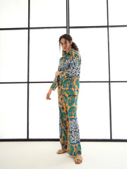 Women Mustard & Green Paisley Print Lounge Shirt With Pants-SFSETS95985