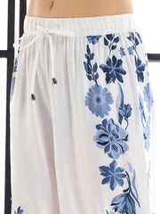 Women White & Blue Floral Lounge Shirt With Pants-SFSETS95986