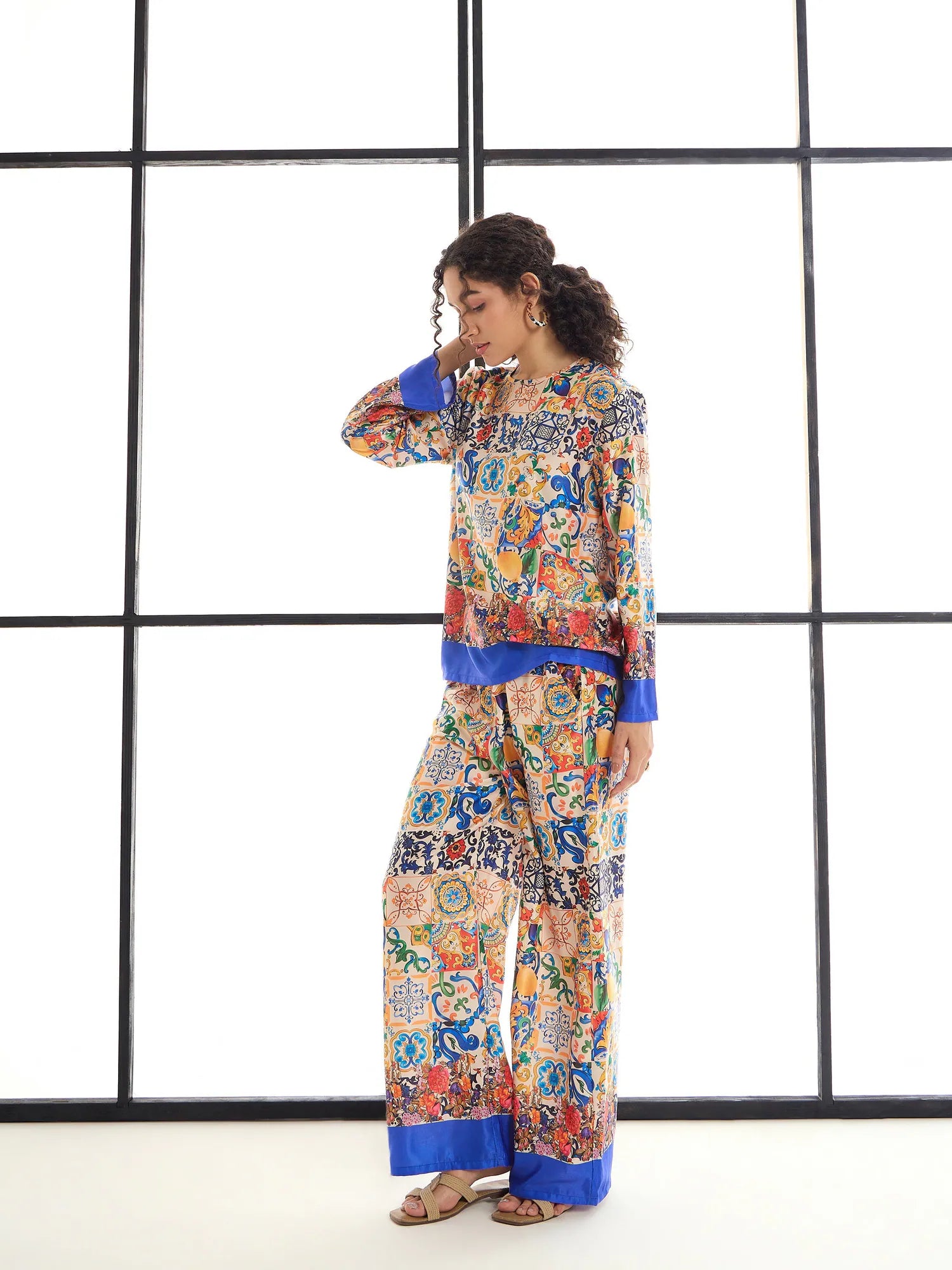Women's Colorful Lounge Co Ord Sets - Printed Top & Pants Set