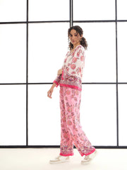 Women White & Pink Floral Top With Pants-SFSETS95991