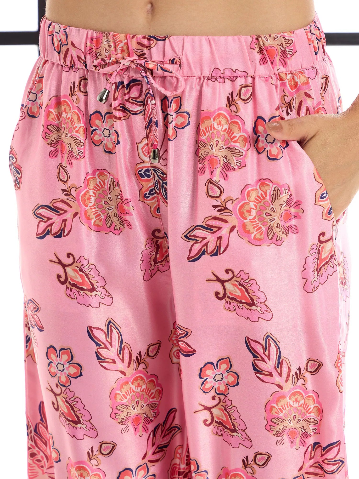 White & Pink Floral Two Piece Sets - Women's Top and Pants