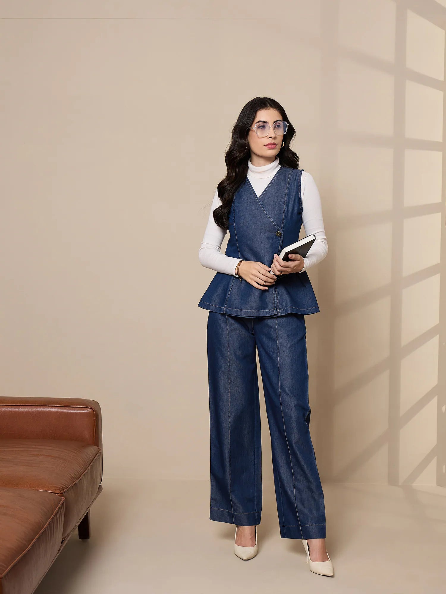 Blue Vest Top and Flared Pants Co Ord Sets for Women