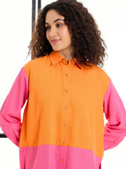 Women Orange & Pink ColorBlock Shirt With Pants-SFSETS96017