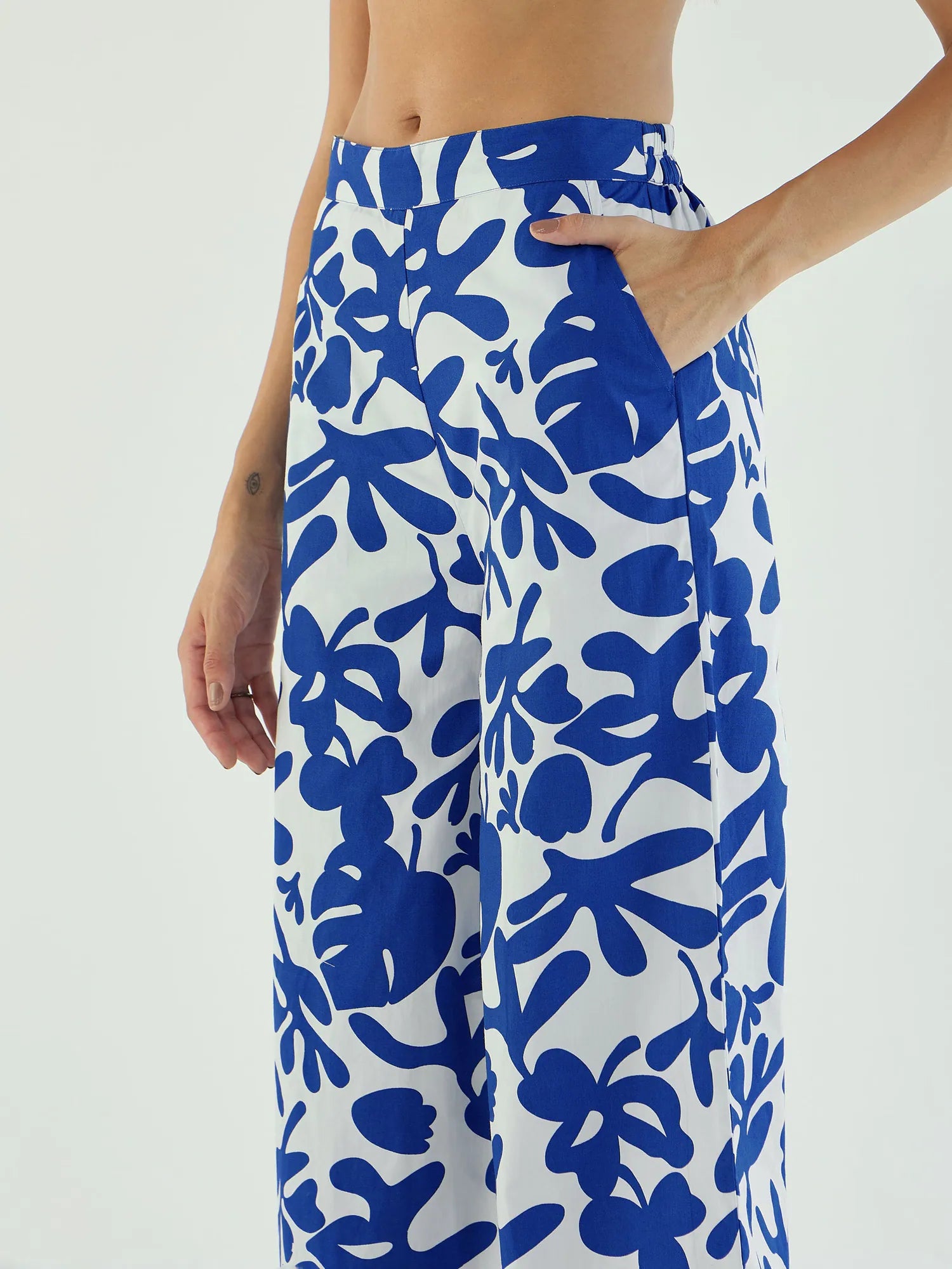 Floral Two Piece Sets - Blue & White Women's Co-ord Set