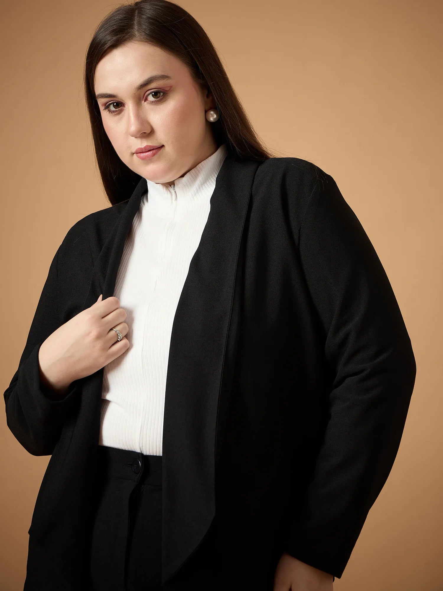 Black Blazer Cord Sets: Women's Shawl Collar & Pant Outfit