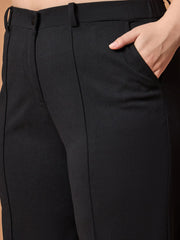 Women Black Front Button Top With Straight Pants-SFSETS96026