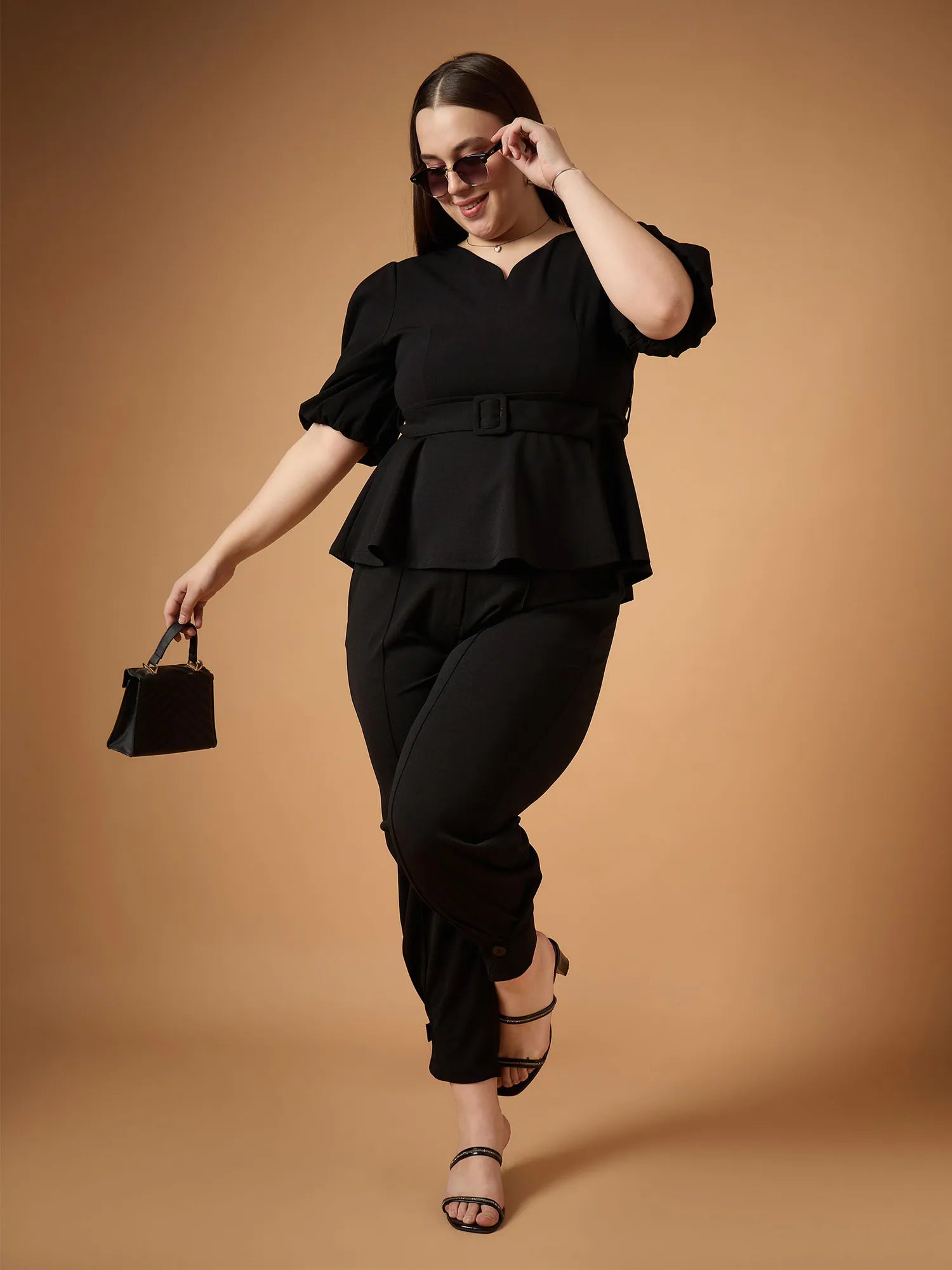 Black Peplum Co Ord Set: Women's Stylish Two Piece Sets Online