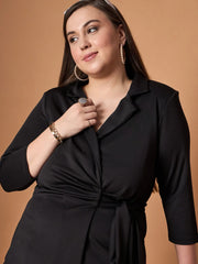 Women Black Knotted Wrap Top With Straight Pants-SFSETS96036