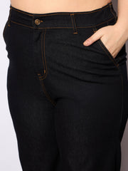 Women Black Denim Studded Peplum Top With Jeans-SFSETS96131