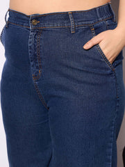 Women Navy Denim Studded Peplum Top With Jeans-SFSETS96132