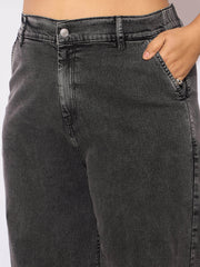 Women Black Denim Metal Button Peplum Top With Jeans-SFSETS96134