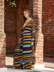 Women Yellow Multicolor Stripes Top With Flared Pants-SFSETS96135