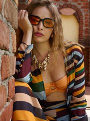 Women Yellow Multicolor Stripes Top With Flared Pants-SFSETS96135
