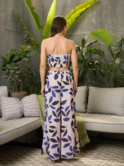 Women White Floral Tube Top With Flared Pants-SFSETS96136