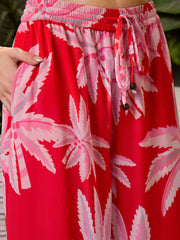 Women Red Floral Tube Top With Flared Pants-SFSETS96137