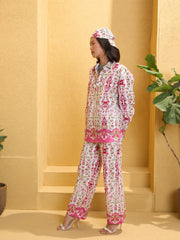 Women Pink & White Floral Shirt With Pants-SFSETS96139