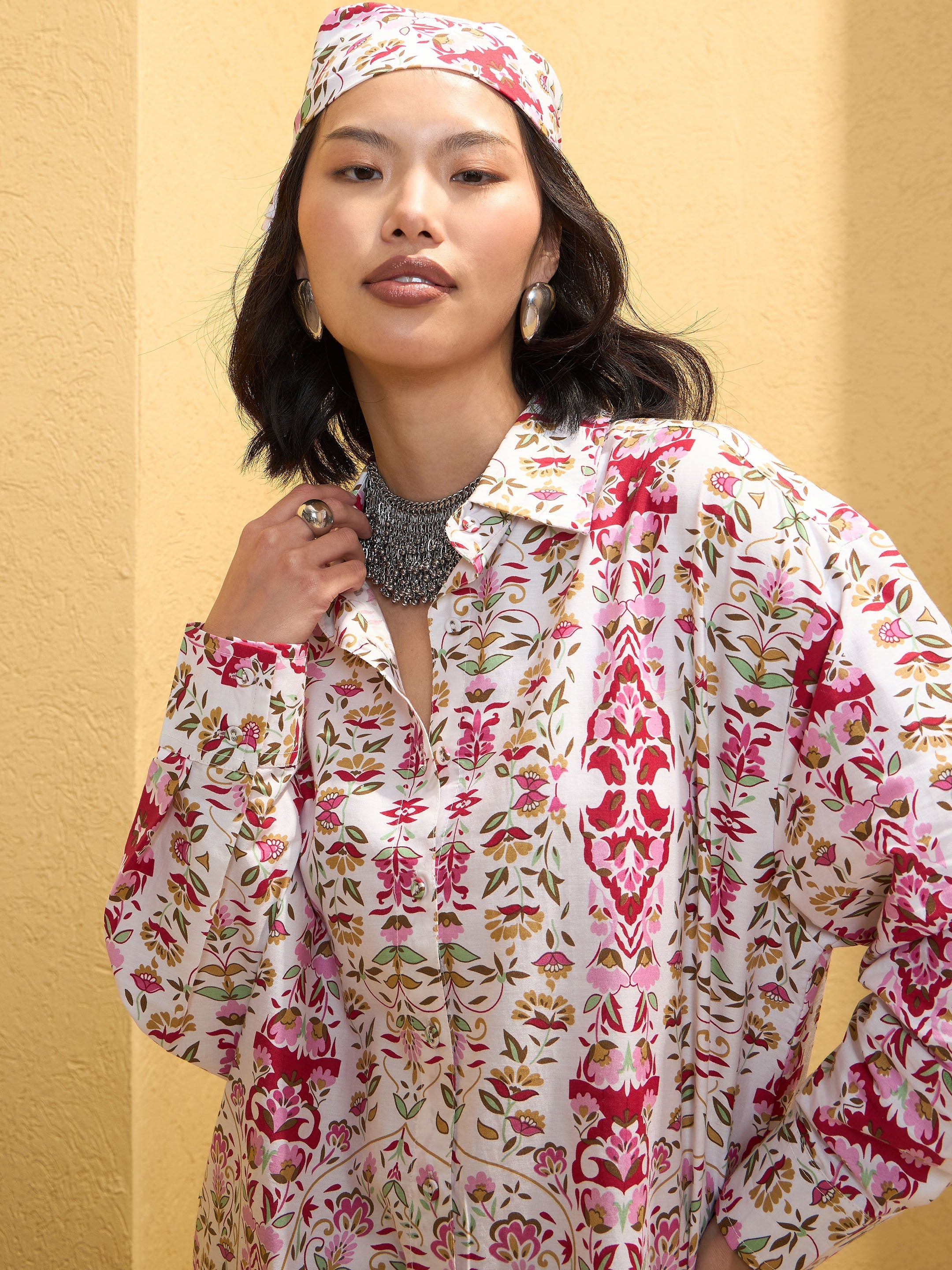 Women Pink & White Floral Shirt With Pants-SFSETS96139