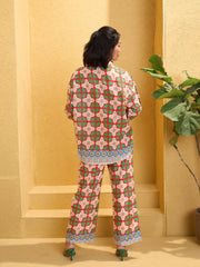 Women Red Cambric Floral Shirt With Pants-SFSETS96142